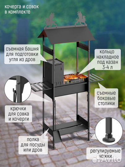 Мангал-гриль с крышей,скамейкой,кольцом под казан