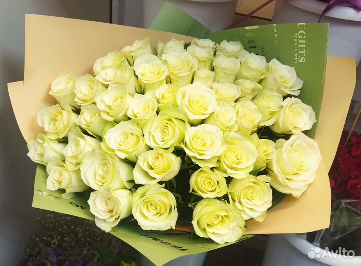 Розы. Букет из белых роз 50 см. 15/25/31/51/101