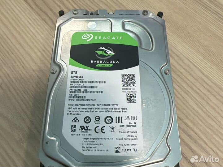 Жесткий диск 8 TB seagate (sata)s/n ZCT39LLS