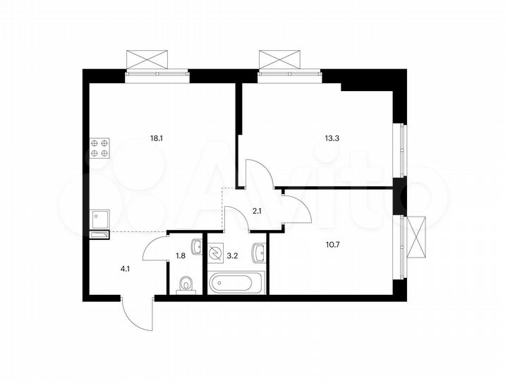 2-к. квартира, 53,3 м², 10/16 эт.