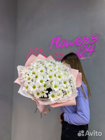 Букет, Ромашки, Доставка, Flowers124 цветы
