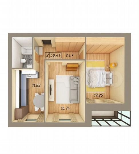 2-к. квартира, 57,7 м², 3/6 эт.
