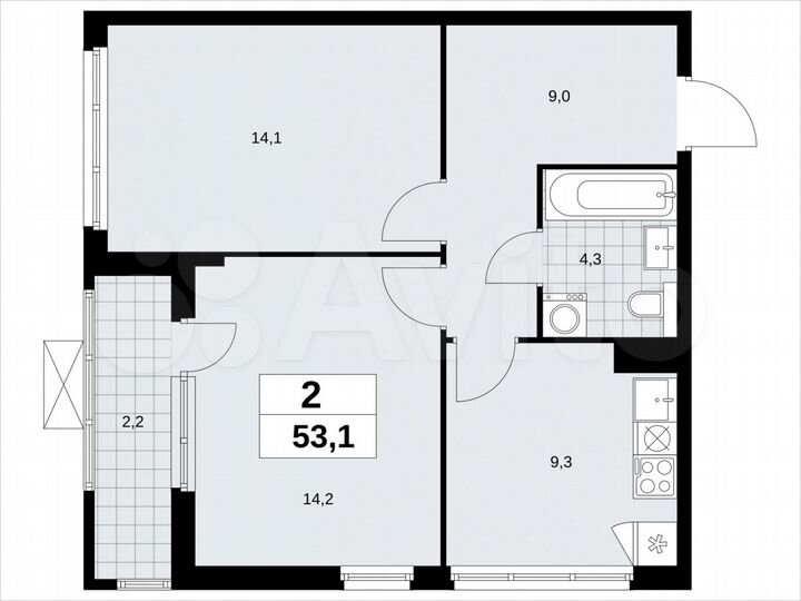 2-к. квартира, 53,1 м², 17/19 эт.