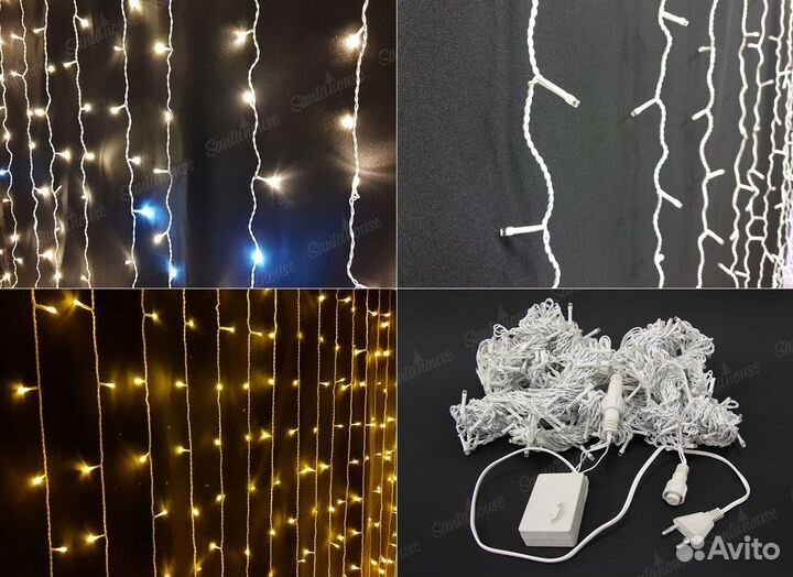 Гирлянда дождь белый синий