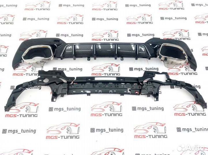 Диффузор бмв 3 G20 340 R под карбон + насадки хром