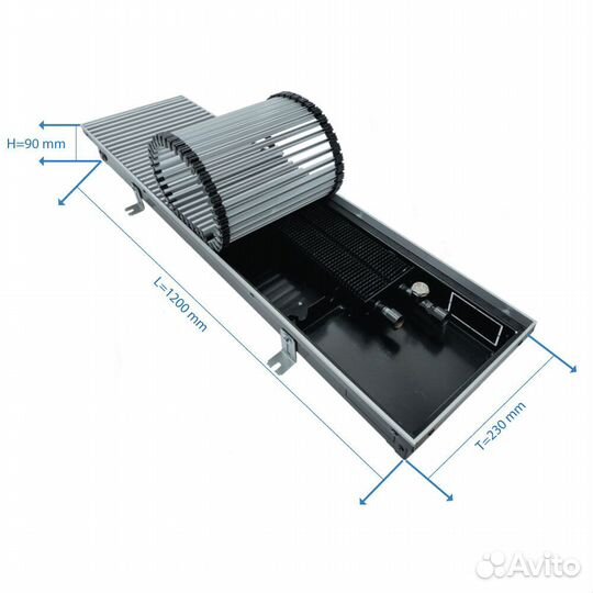 Конвектор внутрипольный Gekon Eco с 1 теплообменником 1200х230х90 мм боковое подключение