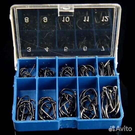 Набор рыболовных крючков с ушком и длинным цевьем