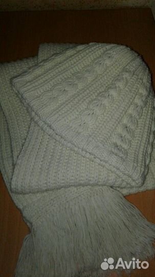 Шапочка+ шарф (молочного цвета)