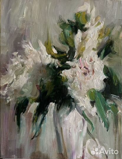 Картина маслом на холсте цветы «Белый букет»