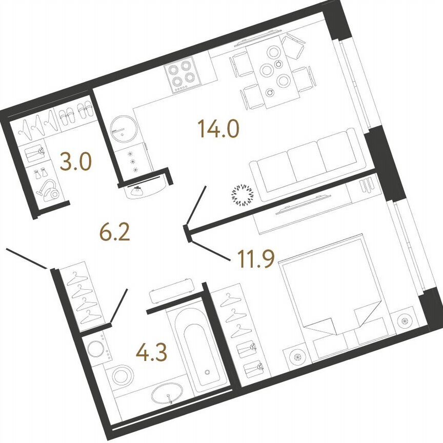 1-к. квартира, 39,4 м², 3/12 эт.