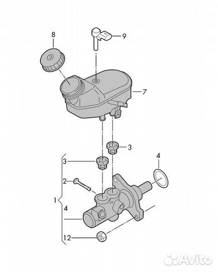 Главный тормозной цилиндр с бачком Volkswagen Polo