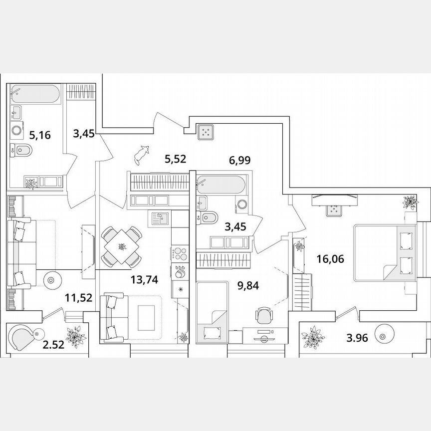 3-к. квартира, 79 м², 17/18 эт.