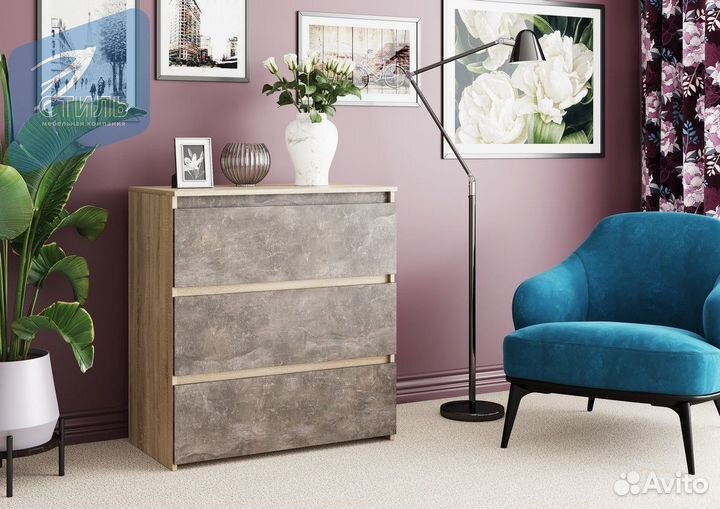 Милано-1 Комод Дуб Сонома Светлый Ателье Темное