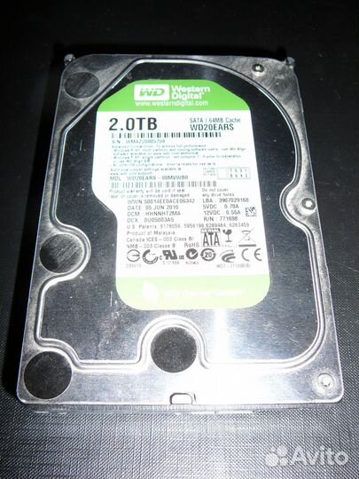 HDD Винчестер 2000Гб 2000Gb 2Tb wd20ears-00mvwb0