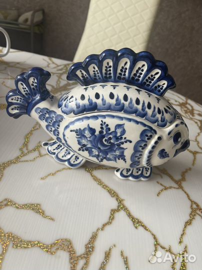 Гжель ручная работа Рыба-салатник