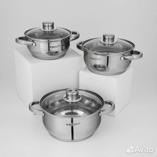 Набор кастрюль «Гретта», 3 предмета: 1,6/2,2/3,2 л