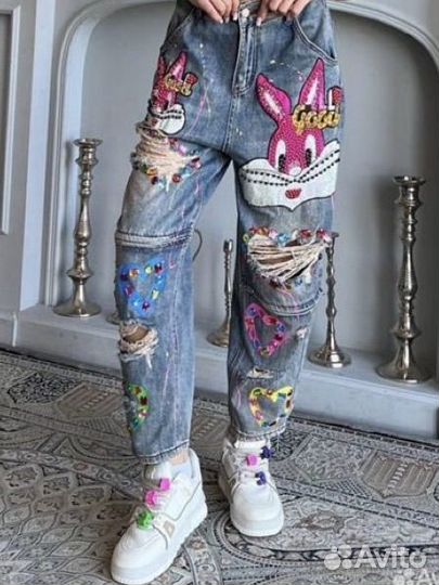Джинсы джогеры с зайцами Корея р.44,46,48,50,52,54