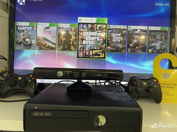 Xbox 360 Slim 500 gb 2 геймпада + Kinect сенсор