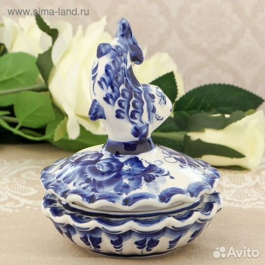 Икорница «Рыбка», с крышкой, 131316 см, гжель