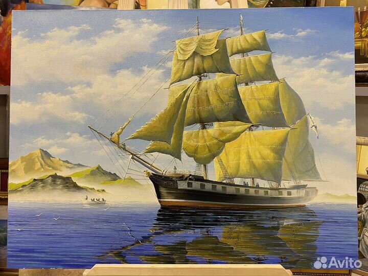 Картина маслом на холсте«Корвет Калипсо»80x60