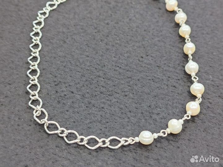 Колье жемчуг натуральный цепь ассиметрия замок ст