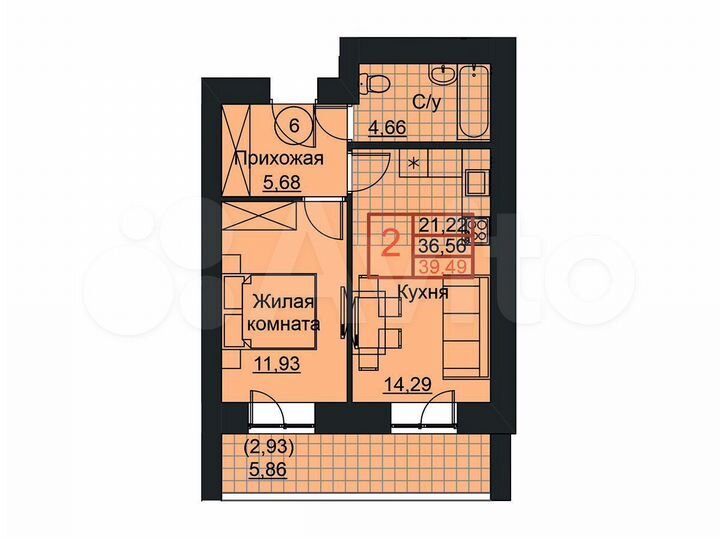 2-к. квартира, 39,5 м², 7/18 эт.