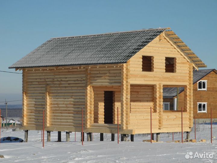 Сруб дома - бани 6х8.75м. полтора этажа (Видео)