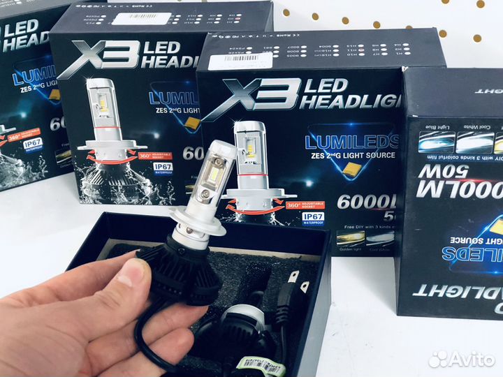 Светрдиодные лампы X3 H1 / H3 / H4 / H7 / H11 и др