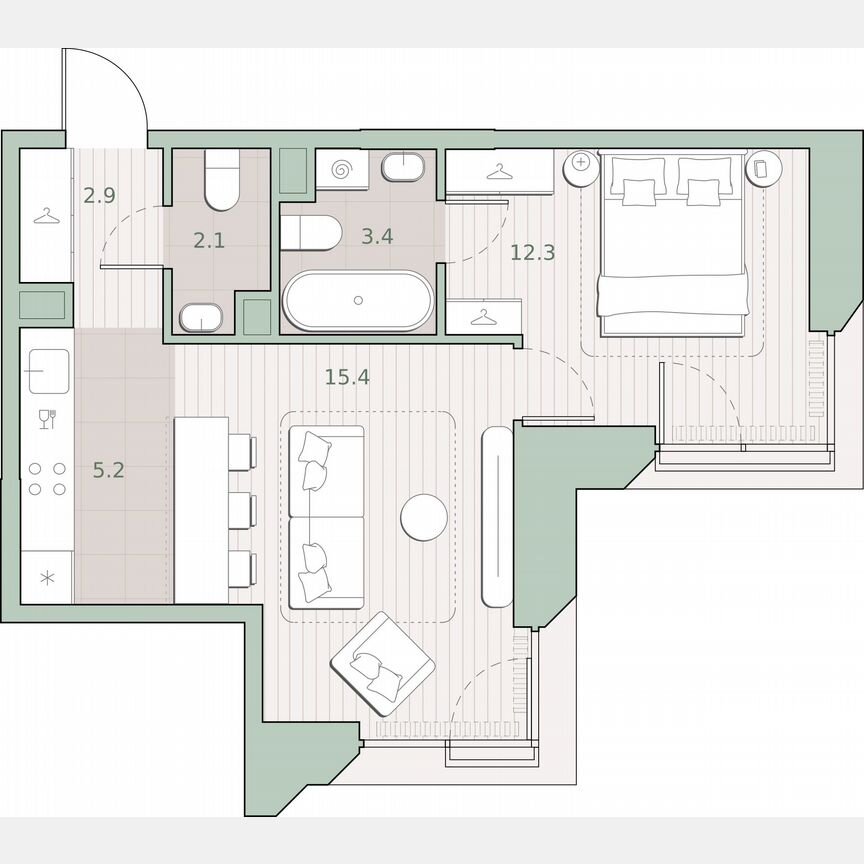 1-к. квартира, 41,3 м², 2/13 эт.