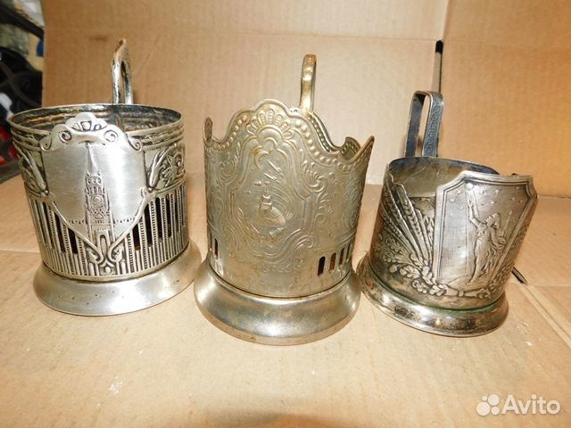 3 старинных, мельхиоровых подстаканника СССР