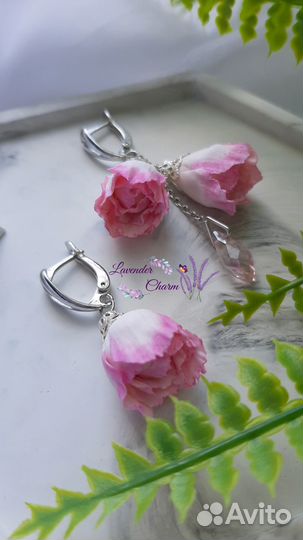 Серьги асимметрия с розами, подарок для любимой