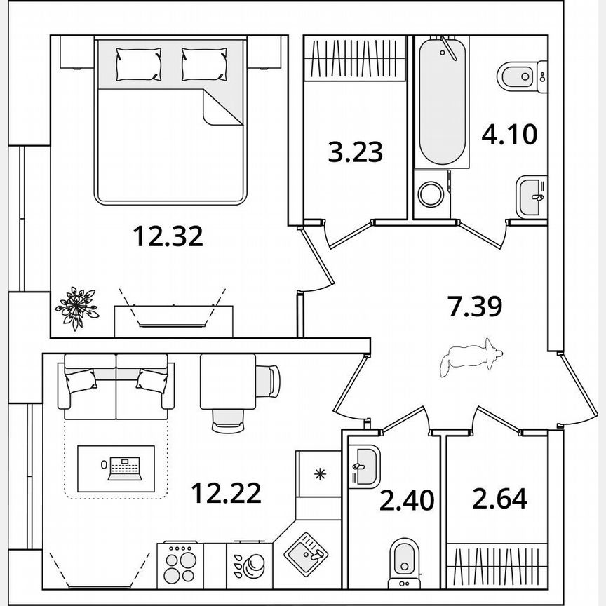 1-к. квартира, 44,3 м², 1/22 эт.