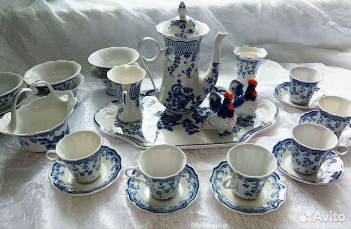 Кофейный сервиз на 6 персон рисунок Гжель
