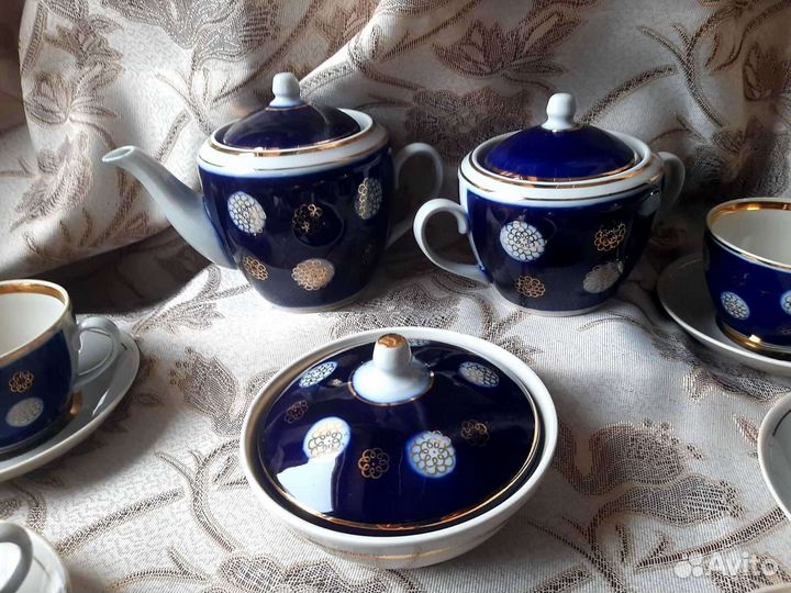 Чайный сервиз кобальт с золотом СССР Полонне
