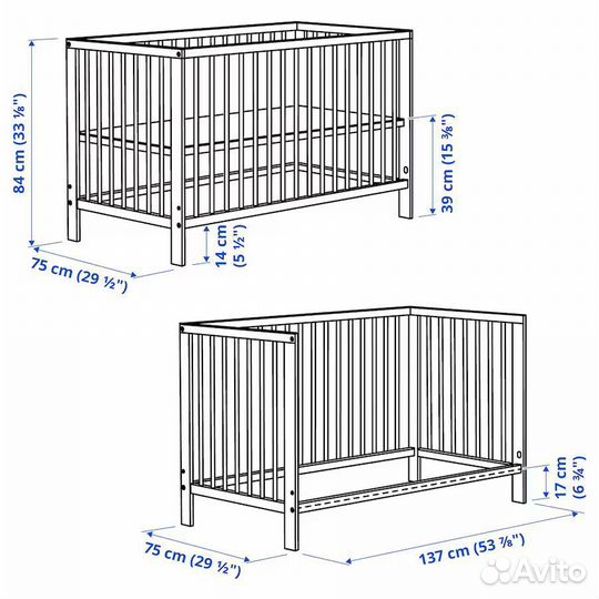 Кроватка детская IKEA Gulliver, белый 60x120 см