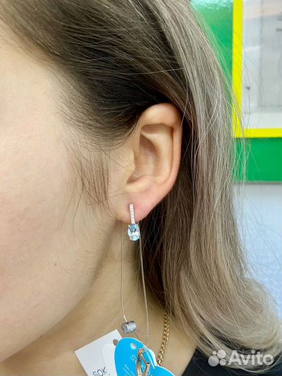 Золотые серьги с топазами 585 проба
