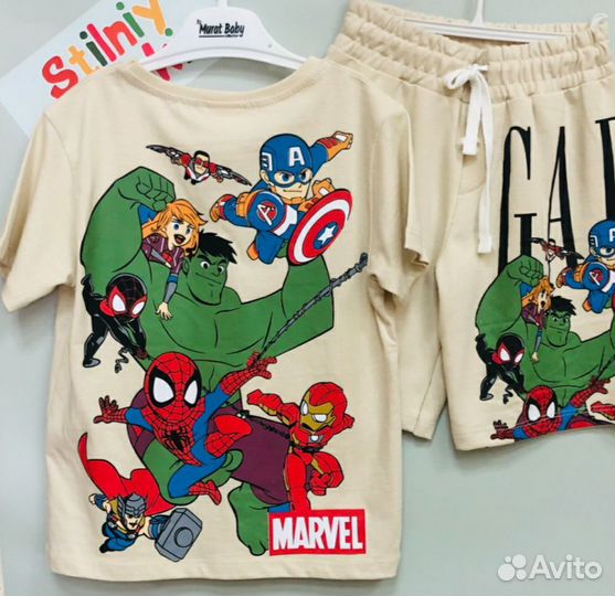 Новый детский костюм Zara футболка и шорты Marvel