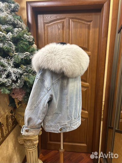 Джинсовая куртка пух/перо с нат мехом