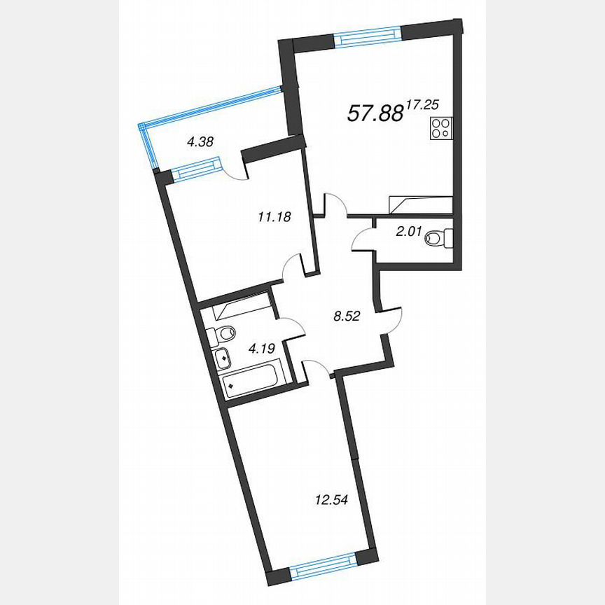 2-к. квартира, 60,1 м², 12/22 эт.