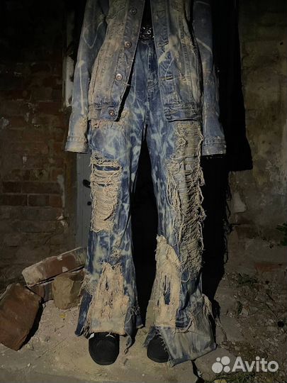 Distressed balenciaga type denim suit opium