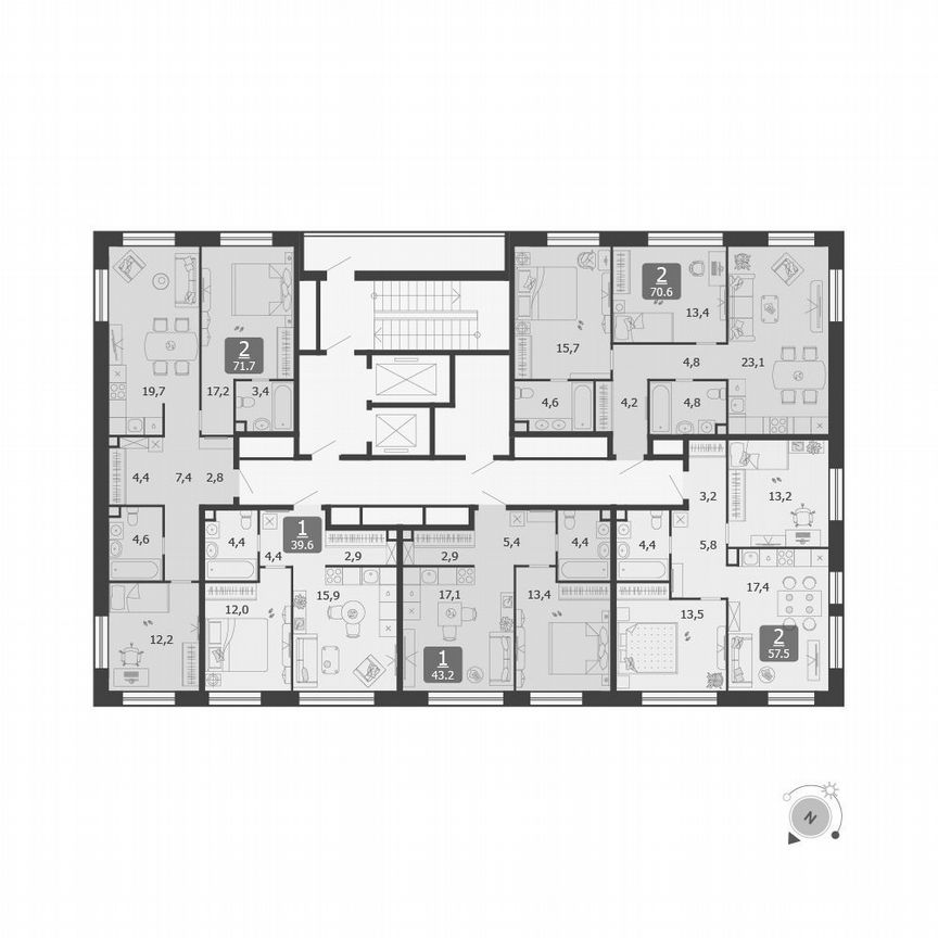 1-к. квартира, 43,2 м², 8/19 эт.