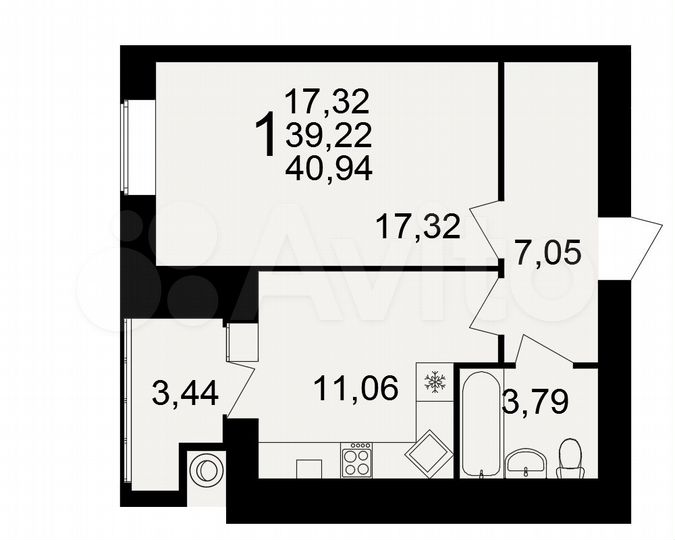 1-к. квартира, 40,9 м², 15/15 эт.