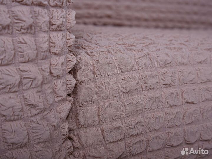 Чехол на угловой диван с выступом слева, Пудра