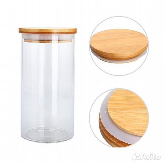 Банки стеклянные с деревянной бамбуковой крышкой