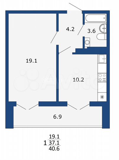 1-к. квартира, 40,6 м², 9/17 эт.