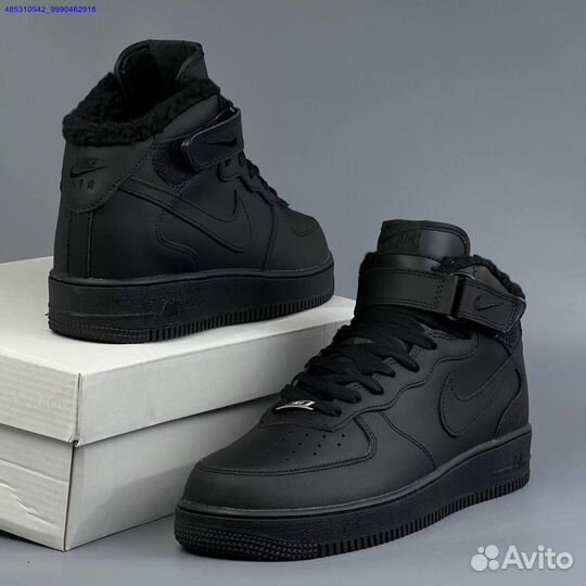 Nike Air Force 1 Black Зима с мехом (Арт.13380)