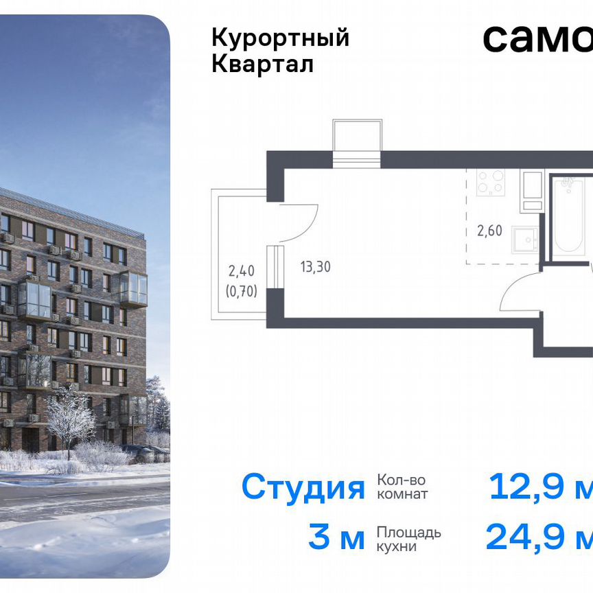 Квартира-студия, 24,9 м², 9/9 эт.