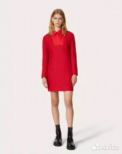 Платье со вставками из натуральной кожи, S