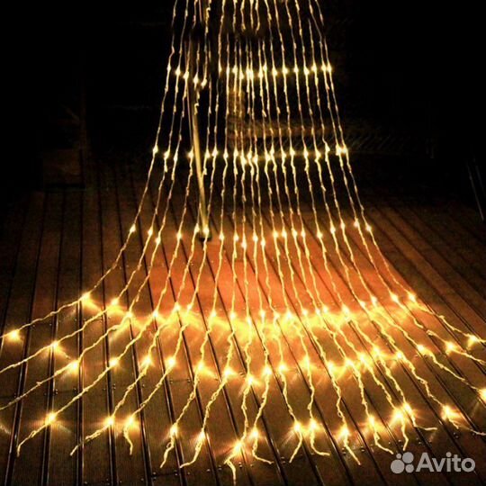 Гирлянда штора занавес водопад 3х2 теплый (желтый)