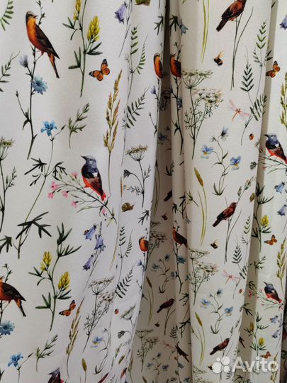 Шторы ткани хлопок Птицы Цветы